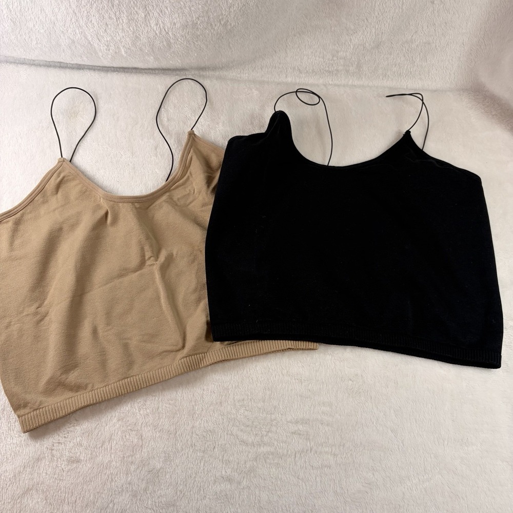 ODODOS‎ seamless cropped camisole 2 pack Barely-there nude-Black M/L Low Impact